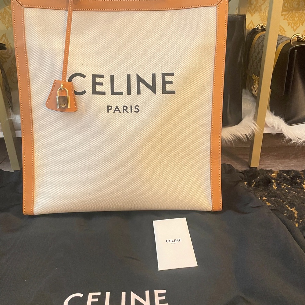 Celine Tan and Cream Tote Bag